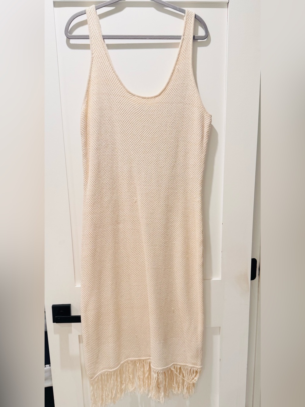 Future Collective Sleeveless Cream Knit Midi Dress with Fringe